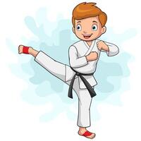Cartoon little boy training karate vector