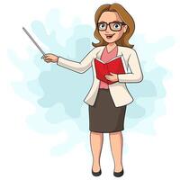 Cartoon female teacher with pointer stick vector