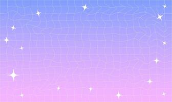 Groovy retro checkered wavy background. Stylish backdrop with gradient and stars vector