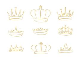 Set of chalk elegant royal crown. Royal imperial coronation symbols. Isolated icons in brush stroke texture paint style vector