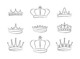 Set of chalk elegant royal crown. Royal imperial coronation symbols. Isolated icons in brush stroke texture paint style vector