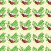 Seamless pattern with half a coconuts and palm leaves. Summer background. Template for fabric, wallpaper, wrapping paper vector
