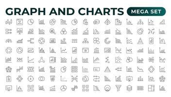 Growing bar graph icon set. Business graphs and charts icons. Statistics and analytics icon. Statistic and data, charts diagrams, money, down or up arrow. Outline icon collection. vector