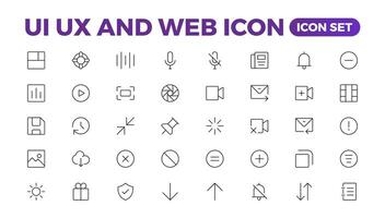 mega conjunto de ui ux icono colocar, usuario interfaz conjunto de iconos recopilación. básico usuario interfaz esencial colocar. 200 línea contorno iconos para aplicación, web, imprimir.esquema icono recopilación. vector