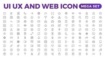 Mega set of ui ux icon set, user interface iconset collection. Basic User Interface Essential Set. 200 Line Outline Icons. For App, Web, Print.Outline icon collection. vector