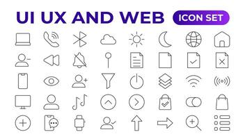 mega conjunto de ui ux icono colocar, usuario interfaz conjunto de iconos recopilación. básico usuario interfaz esencial colocar. 200 línea contorno iconos para aplicación, web, imprimir.esquema icono recopilación. vector