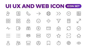 Mega set of ui ux icon set, user interface iconset collection. Basic User Interface Essential Set. 200 Line Outline Icons. For App, Web, Print.Outline icon collection. vector