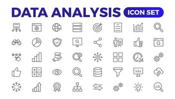 Data analytics icon set. Big data analysis technology symbol. Containing database,computing and network icons. Solid icons collection.Data line Analytics, AI, hosting, monitoring. outline icon vector