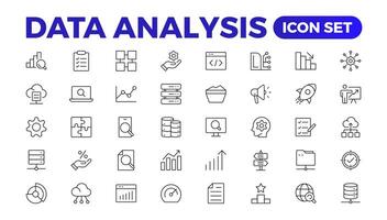 Data analytics icon set. Big data analysis technology symbol. Containing database,computing and network icons. Solid icons collection.Data line Analytics, AI, hosting, monitoring. outline icon vector