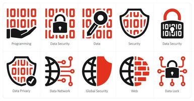 un conjunto de 10 seguridad íconos como programación, datos seguridad, datos vector