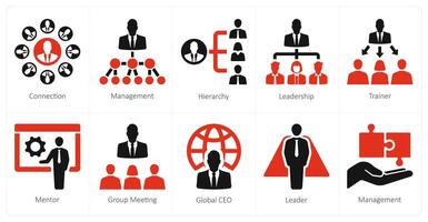 A set of 10 Leadership icons as connection, management, hierarchy vector