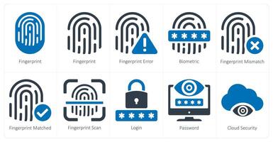 A set of 10 Security icons as fingerprint, fingerprint error, biometric vector