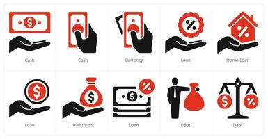 A set of 10 Loan and Debt icons as cash, currency, loan vector