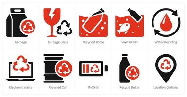 A set of 10 Ecology icons as garbage, garbage glass, recycled bottle vector