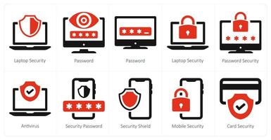 A set of 10 Security icons as laptop security, password, antivirus vector