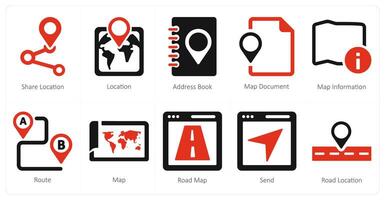 A set of 10 Navigation icons as share location, location, address book vector