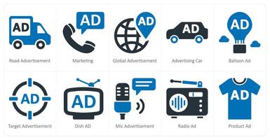 A set of 10 ads and marketing icons as road advertisement, marketing, global advertisement vector