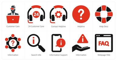A set of 10 customer support icons as customer care, 24 customer care, contact helpline vector
