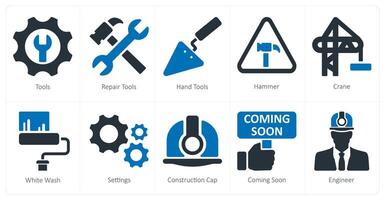 A set of 10 underconstruction icons as tools, repair tools, hand tools vector