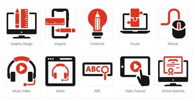 A set of 10 online education icons as graphic design, graphic, creativity vector