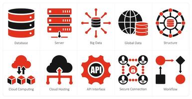 un conjunto de 10 datos analítica íconos como base de datos, servidor, grande datos vector