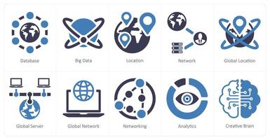 A set of 10 Big Data icons as database, big data, location vector