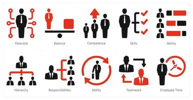 A set of 10 human resource icons as potential, balance, competance vector