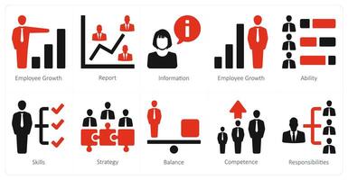 A set of 10 human resource icons as employee growth, report, information vector