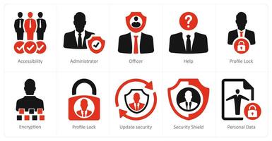 A set of 10 gdpr icons as accessibility, administrator, officer vector