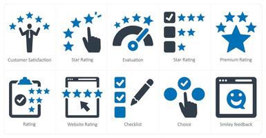 A set of 10 survey and ratings icons as customer satifsfaction, star rating, evaluation vector