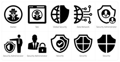 A set of 10 Security icons as hacker, spy, global security vector