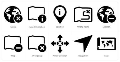 A set of 10 Navigation icons as global, map information, location vector