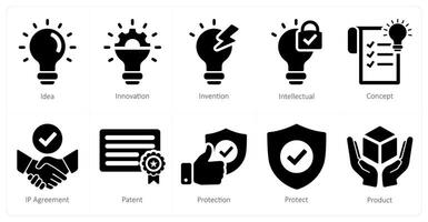 A set of 10 intellectual property icons as idea, innovation, invention vector