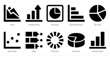 un conjunto de 10 diagramas y informes íconos como cuadro, crecimiento cuadro, tarta gráfico vector