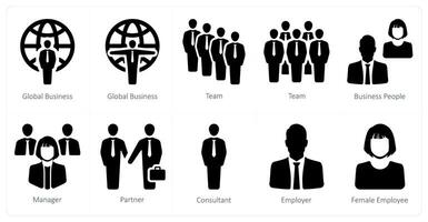un conjunto de 10 humano recursos íconos como global negocio, equipo, negocio personas vector