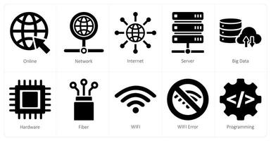 A set of 10 internet computer icons as online, network, internet vector