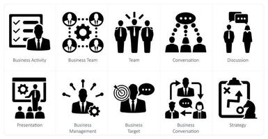 A set of 10 mix icons as business activity, business team, team vector