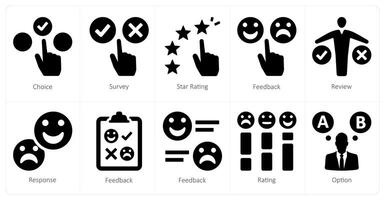 A set of 10 survey and ratings icons as choice, survey, star rating vector