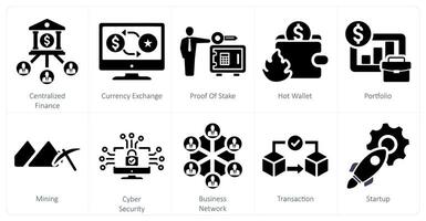 A set of 10 blockchain icons as centralized finance, currency exchange, proof of stake vector