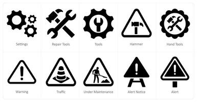 A set of 10 Under Construction icons as settings, repair tools, tools vector