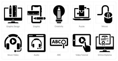 A set of 10 online education icons as graphic design, graphic, creativity vector