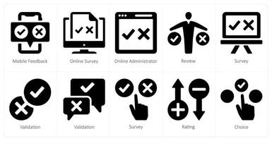 A set of 10 survey and ratings icons as mobile feedback, online survey, online administrator vector