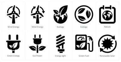 A set of 10 Ecology icons as wind energy, ecology, nature vector
