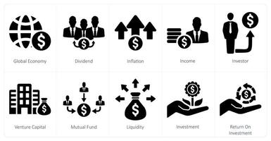 A set of 10 investment icons as global economy, dividend, inflation vector