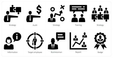A set of 10 Human Resources icons as strategy, audit, strategy vector
