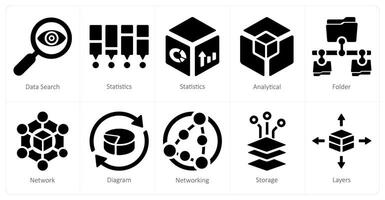 un conjunto de 10 grande datos íconos como datos buscar, Estadísticas, analítica vector