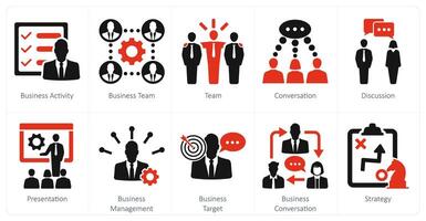 A set of 10 mix icons as business activity, business team, team vector