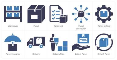 A set of 10 mix icons as warehouse, parcel, parcel list vector