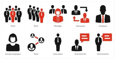 un conjunto de 10 humano recurso íconos como equipo, gerente, trabajo en equipo vector