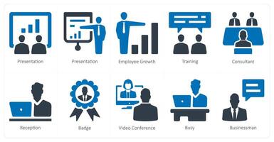 A set of 10 humanresources icons as presentation, employee growth, training vector